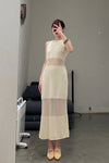 SWAYING/KNIT See-Through Panel Sleeveless Dress SW22SSL05 Apricot PS49